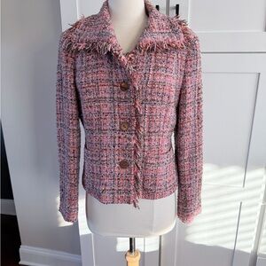Jones New York Pink Tweed Button Up Blazer Petite